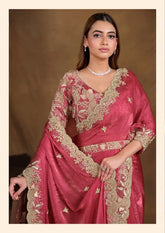 India Silk Pink Sarees Featuring A Blend Of Multiple Fabrics Offer A Perfect Balance Of Elegance